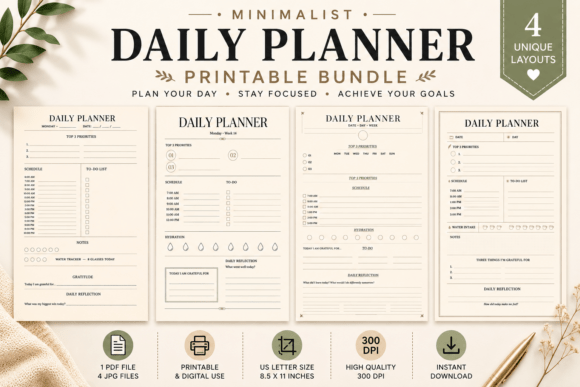 Download Minimalist Daily Planner Printable Bundl - Premium Resources