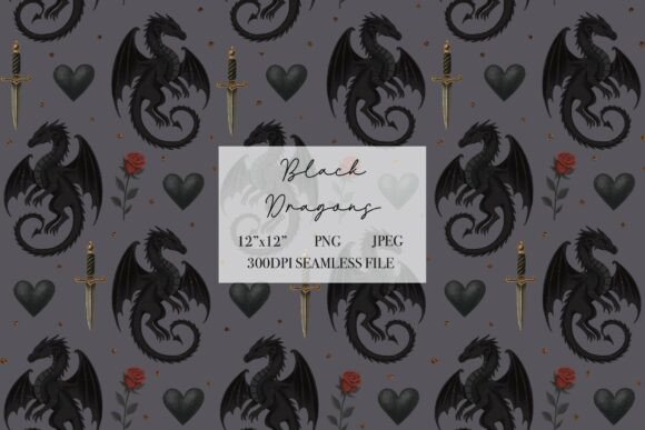 Download Black Dragons Daggers Seamless Pattern - Pattern Collection