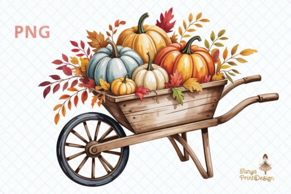 Download Autumn Pumpkins Wheelbarrow Clipart PNG - Premium Bundle