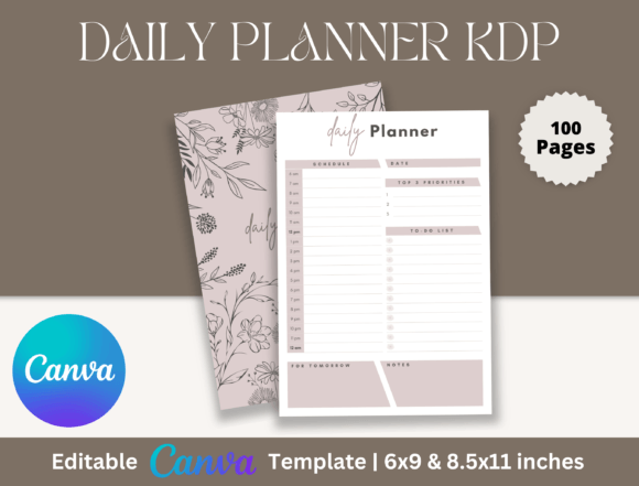 Download Editable Canva Daily Planner for KDP - Canva daily planner Collection
