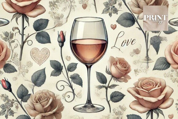 Download Romantic Wine Glasses and Roses Pattern - Pattern Collection