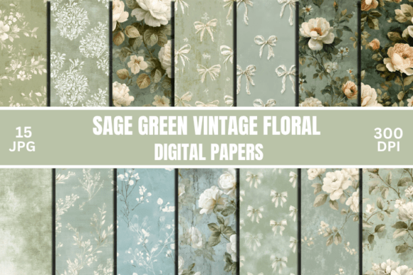 Download Sage Green Vintage Floral Rose Pattern - Pattern Collection